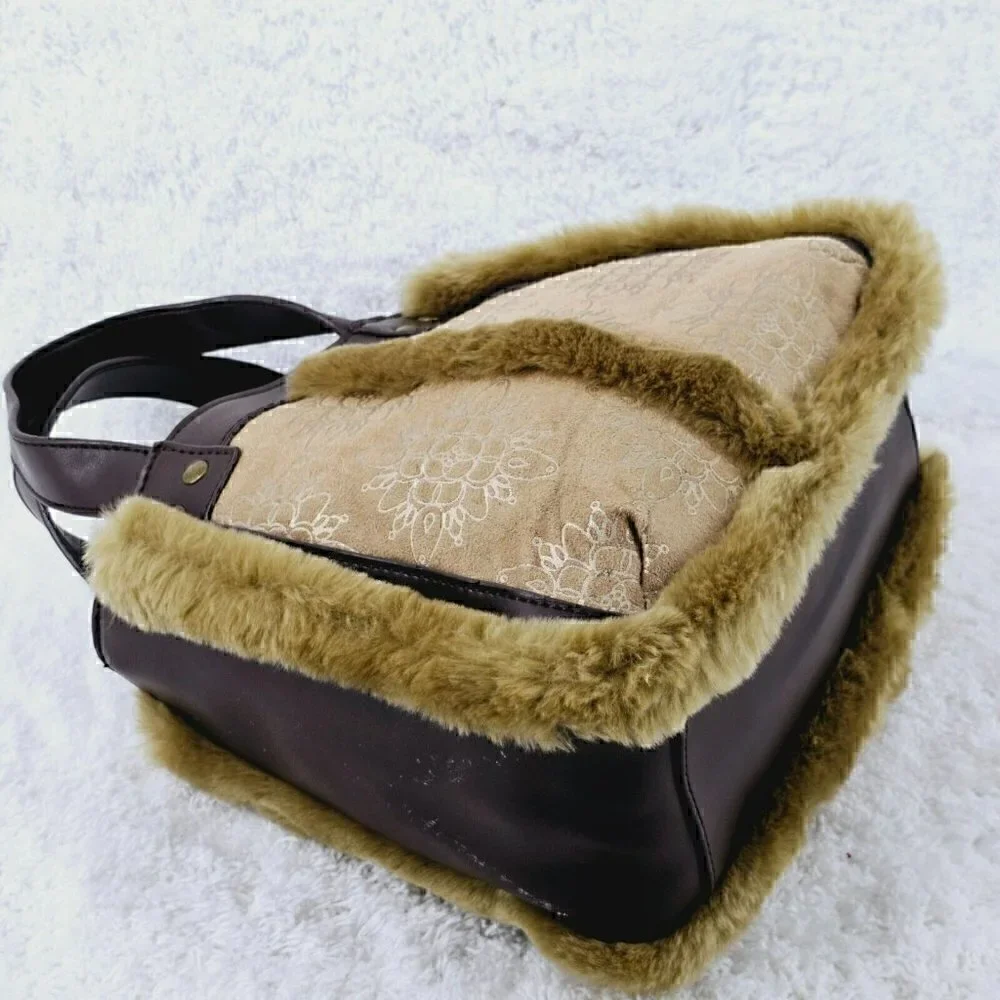 Bath and Body Works Fur and Faux Leather Top Handle Satchel